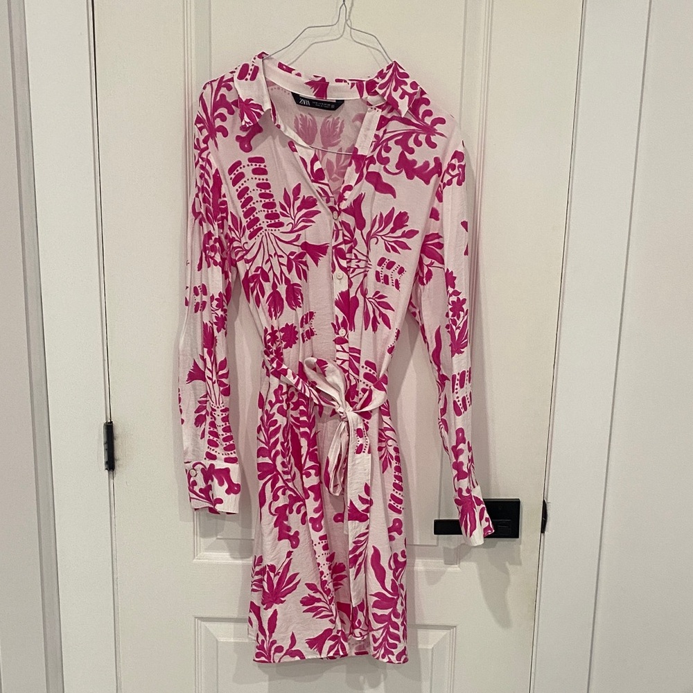 Elegant Pink Floral Long Sleeve Dress